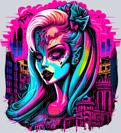 Lady in Blue Bow Color Drip