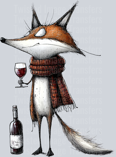 Quirky Fox With Red Wine Wearing Scarf 1