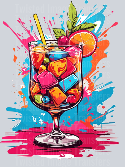 Glass & Straw With Fruit Color Drip