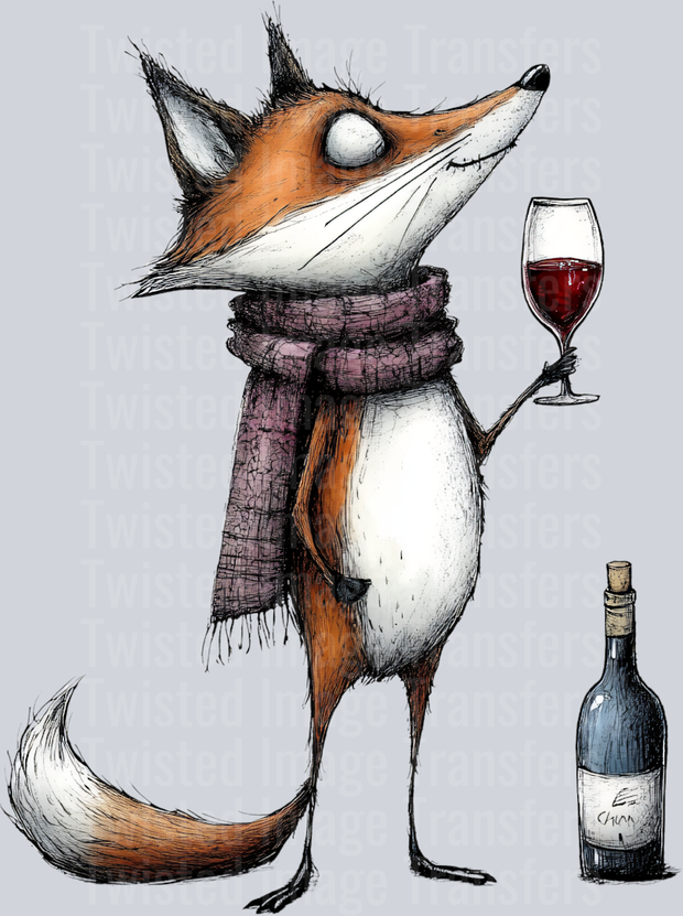 Quirky Fox With Red Wine Wearing Scarf 2