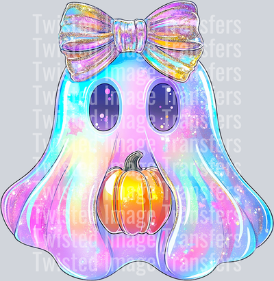 Iridescent Ghost Holding Pumpkin