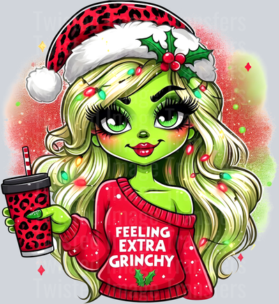 Feeling Extra Grinchy Girl With Coffee And Mistletoe