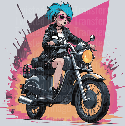 Girl on Motorcycle Pink Color Drip