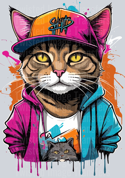 Cat With Cat on Shirt Color Drip