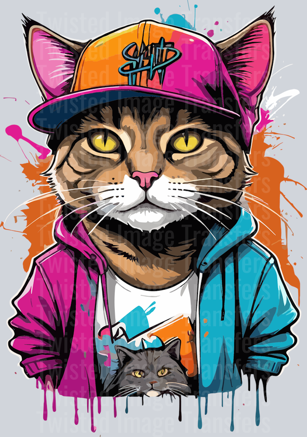 Cat With Cat on Shirt Color Drip