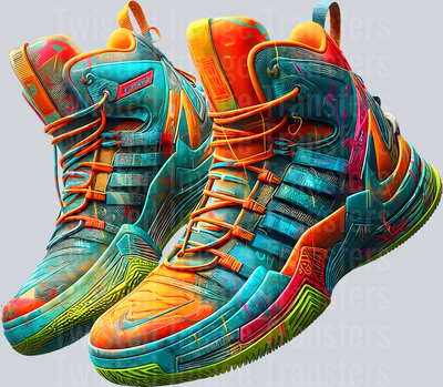 Color Drip High Top Basketball Shoes In Orange And Blue_