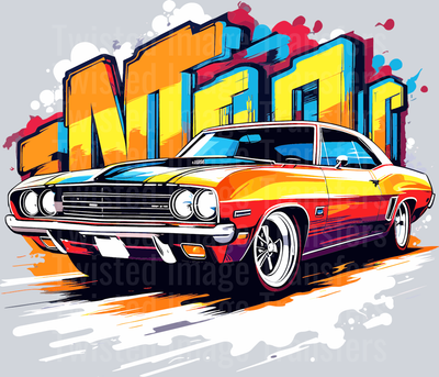 Orange Yellow & Blue Car