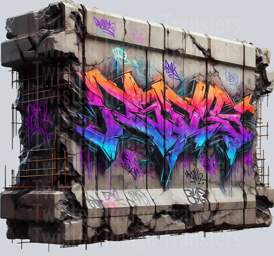 Color Drip Concrete Barrier With Orange Pink And Blue  Art_