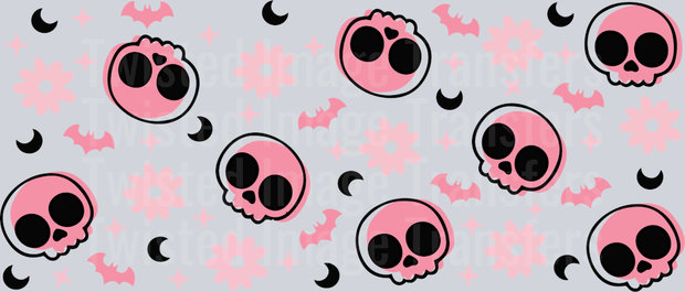 Pink Skulls and Bats 16oz UV DTF Libby Wrap