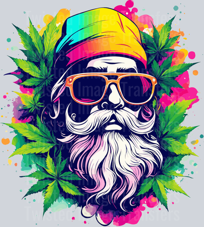 Man in Shades Pot Leaves Color Drip