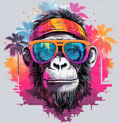 Monkey in Glasses Color Drip & Palm Trees