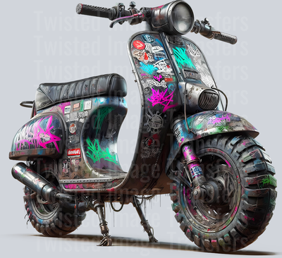 Color Drip Scooter With Pink And Teal Graffiti_