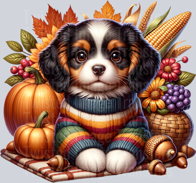 Puppy in Stripped Sweater Fall Corn