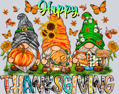 Happy Thanksgiving Gnomes and Butterfly