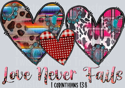 Love Never Fails In Red Turquoise Pink
