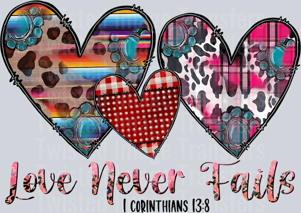 Love Never Fails In Red Turquoise Pink