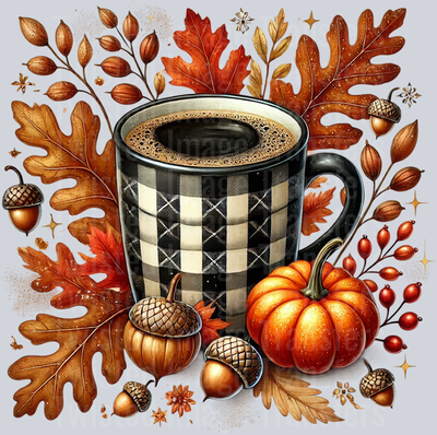 Plaid Coffee Mug & Fall Leaves