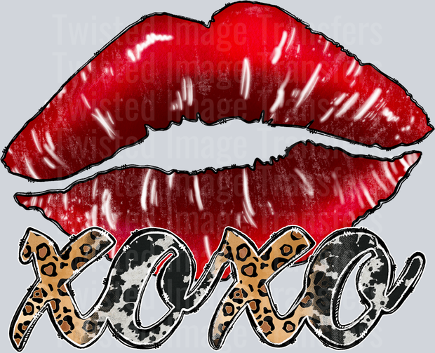XOXO In Black And Animal Print Font With Red Lips – Twisted Image Transfers