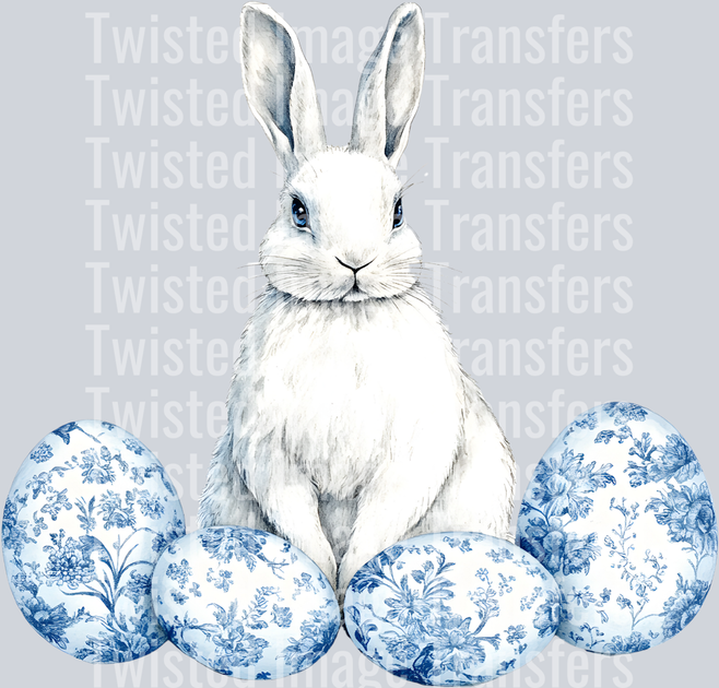 Blue Toile Easter White Rabbit DTF (direct-to-film) Transfer – Twisted ...