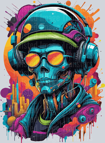 Skeleton in Headphones Color Drip