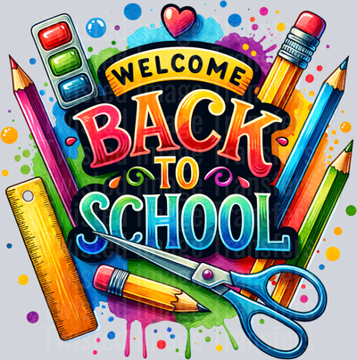 Welcome Back to School Supplies Color Drip