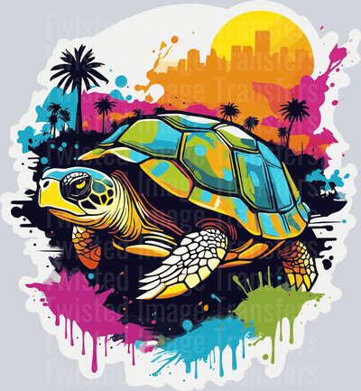 Turtle & Palm Trees Color Drip
