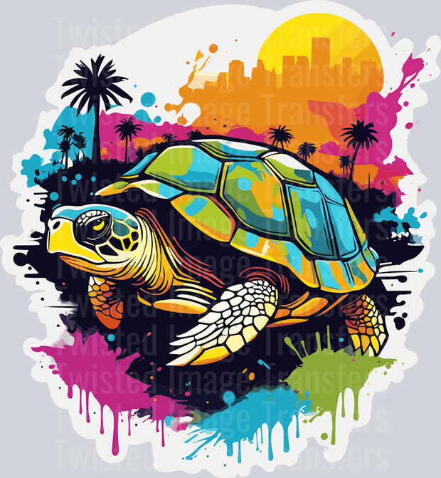 Turtle & Palm Trees Color Drip