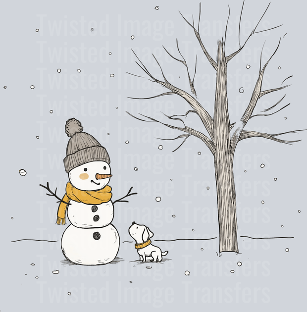 Snowman With Puppy in the Snow