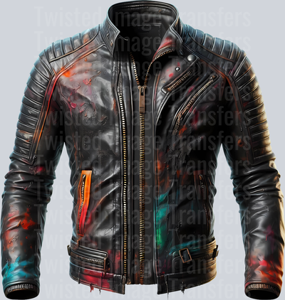 Color Drip Black Leather Jacket With Red Accents_