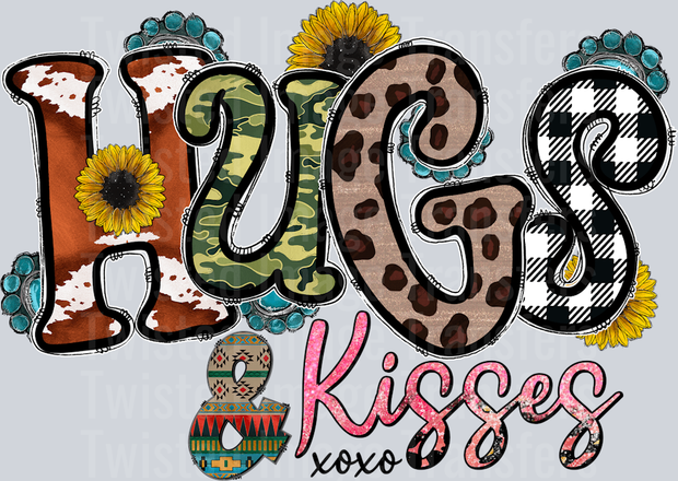 Hugs And Kisses XOXO in Camo And Multi Print Font – Twisted Image Transfers