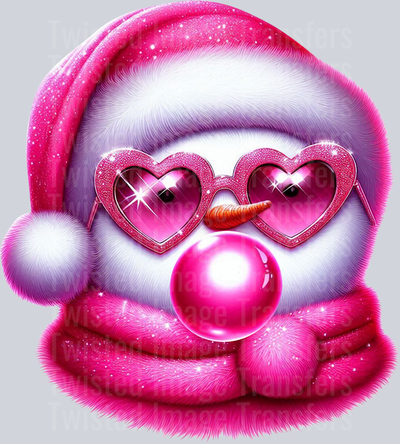 Snowman in Pink With Orange Carrot Nose