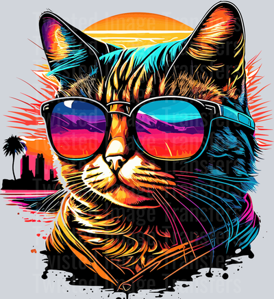 Cat in Glasses Sunset Color Drip