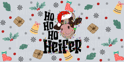 126-Hoho Heifer Christmas-Merry Christmas Cow Tree-Cow Christmas Light 16oz glass wrap