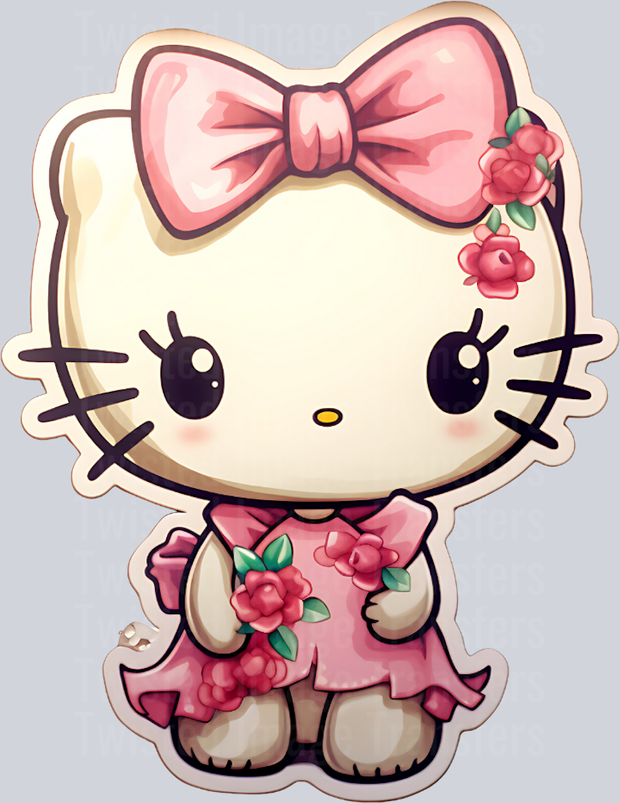 Hello Kitty in Large Pink Bow & Pink Dress DTF (direct-to-film ...