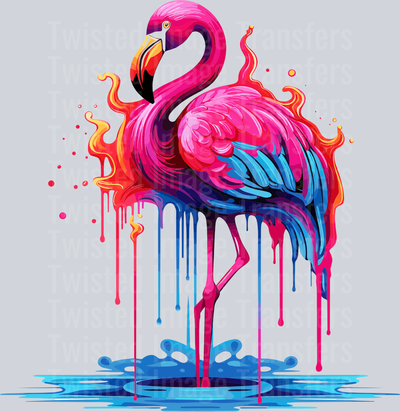 Flamingo in Blue Water Color Drip