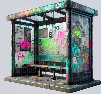 Color Drip Bus Stop Drenched in Graffiti_