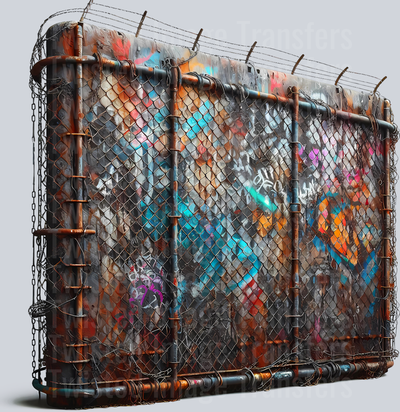 Color Drip Barbed Wire Fence With Graffiti_