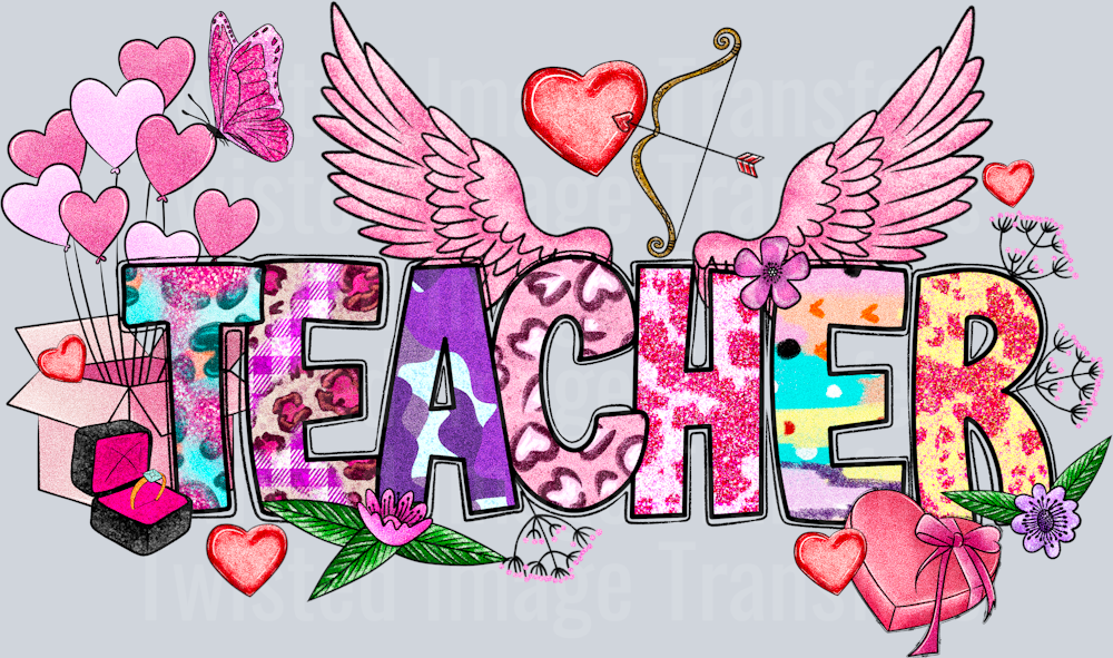 Teacher Valentine With Angel Wings Hearts Bow And Arrow In Multi Print ...