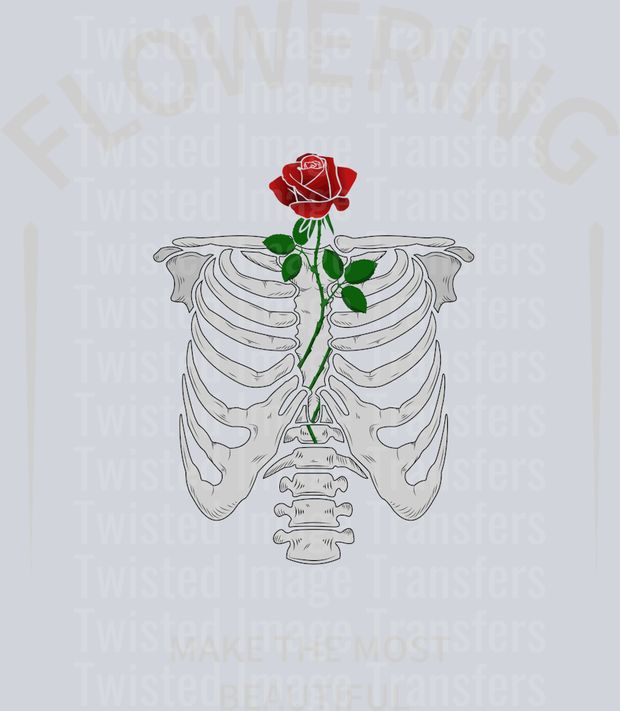 Street Wear Make The Most Beautiful Skeletal Rib Cage With Red Rose