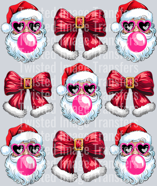 Three Row Christmas Bows & Santa Faces