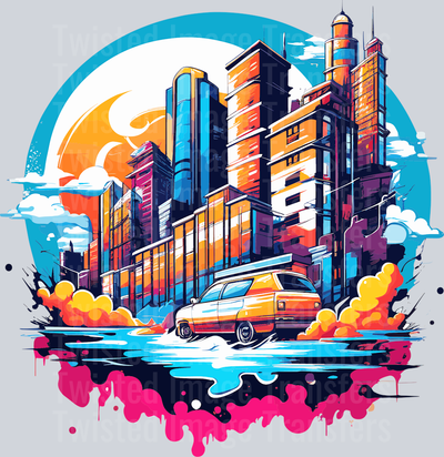 Buildings with Orange SUV Color Drip