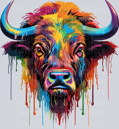 Color Drip Bison With Horns