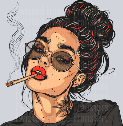 Burnout Girl With Blunt Smoking Red Lips