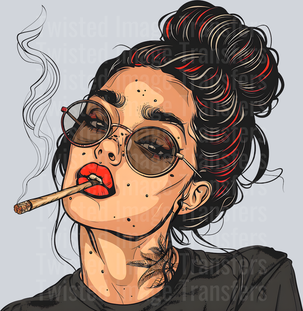 Burnout Girl With Blunt Smoking Red Lips