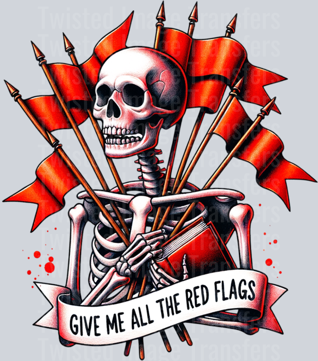Skeleton Holding Red Flags DTF (direct-to-film) Transfer – Twisted ...