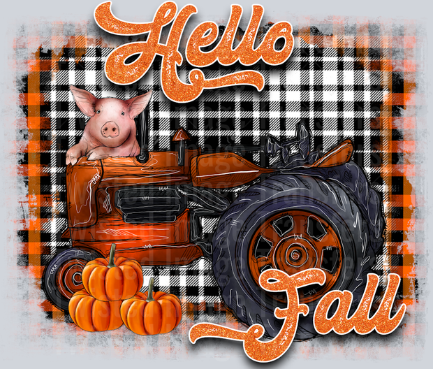 Hello Fall Plaid Tractor