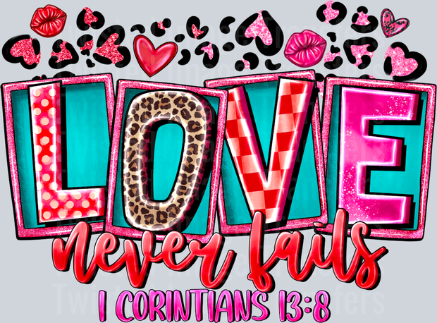 Love Never Fails 1 Corinthians In Pink And Turquoise