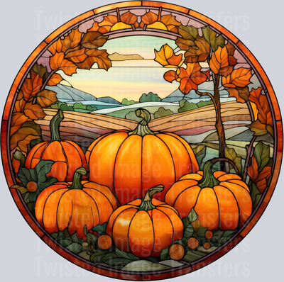 Autumn Stained Glass 5 Pumpkins