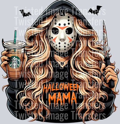 Killer Mama in Black & Holding Coffee