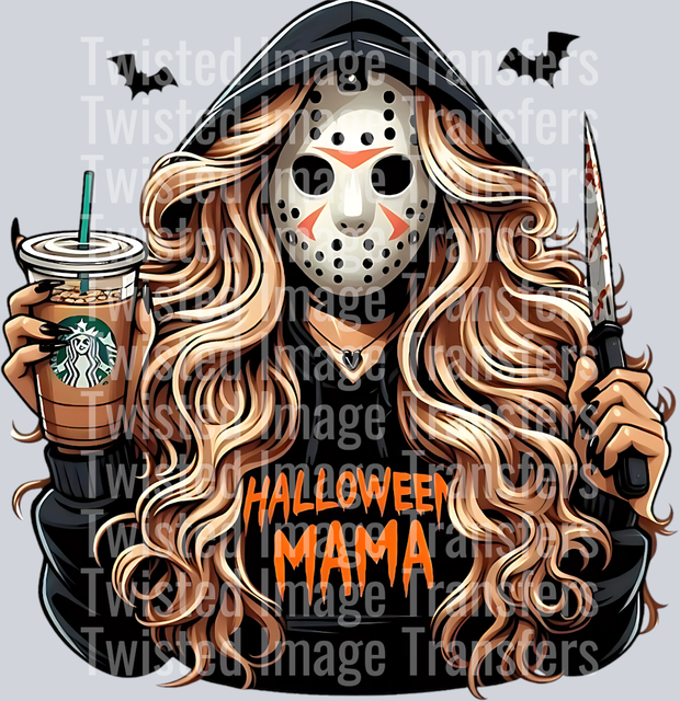 Killer Mama in Black & Holding Coffee